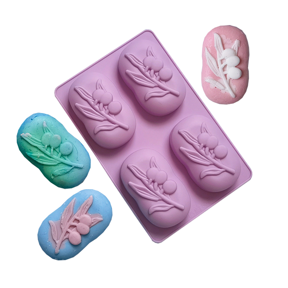 Soap Making Gifts - Ovale Olivenbaum-Silikon-Seifenform mit 4 Mulden, DIY-Seifenherstellung,