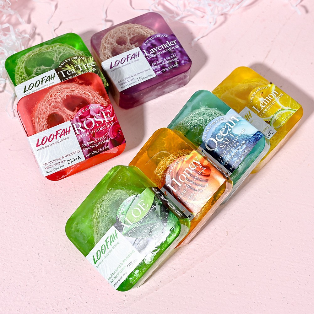 Essential Oil Soap - Handgemachte Kojisäure-Seife mit Luffa, 100 g,