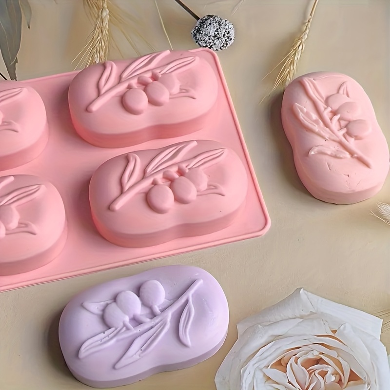 Soap Making Book For Beginners - 4-fach ovale Olivenbaum-Silikonform für Seife, DIY-Seifenherstellungs-Set,