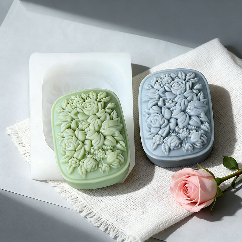 Soap Making Gifts - Quadratische Blumen-Silikonform für Seife mit Rosen-