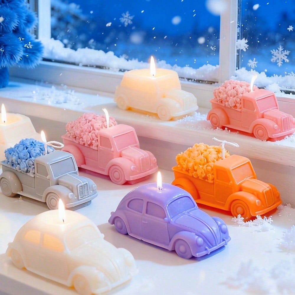 Soap Making Gifts - Multifunktionale Auto-Silikonform für Kerzen, Rosen-Pickup-Auto-Form für