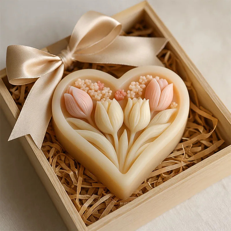 Soap Making Book For Beginners - Silikonform für herzförmige Tulpenkerzen – DIY-Bastelset